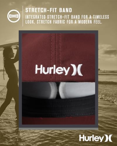 Hurley Mens Baseball Cap Curved Brim Moisture Wicking Flexfit Fitted Hats - color: Burgundy, size: Small-Medium