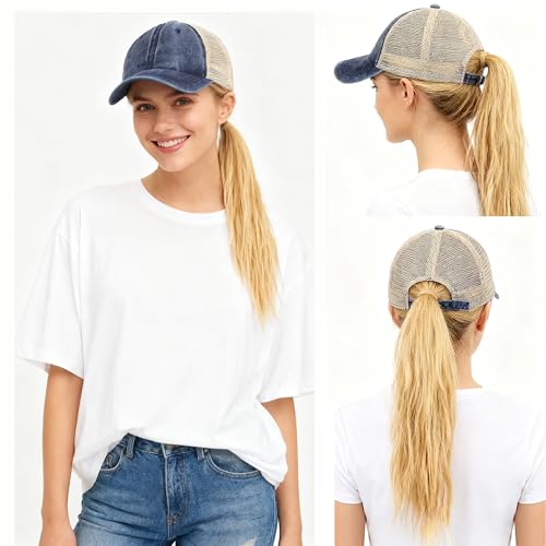 3 Pack Mesh Baseball Cap for Men & Women, Vintage Washed Cotton Distressed Trucker Hat with Mesh Back, Low Profile Unstructured Dad Cap
