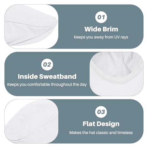 Newsboy Cap for Men 100% Cotton Mens Flat Hats Newsies Hat Classic Irish Gatsby Ivy Cabbie Golf Hats - color: White, size: Large-X-Large