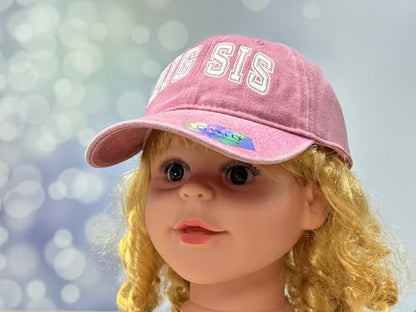 Adjustable Embroidery Animal Baseball Hat for Kid Toddler Child - color: Big Sis (Washed Pink)