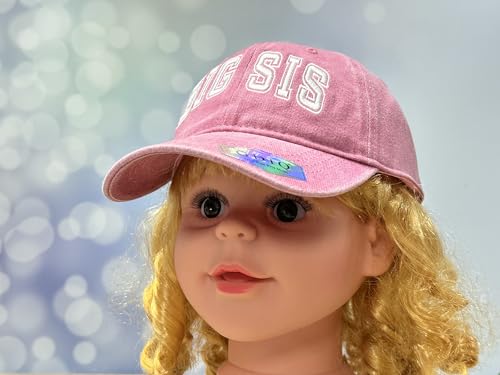 Adjustable Embroidery Animal Baseball Hat for Kid Toddler Child - color: Big Sis (Washed Pink)