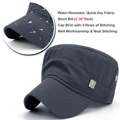 Loneshark Water Resistant Military Hat Quick Dry Cadet Cap Army Flat Top - color: Square-logo-grey
