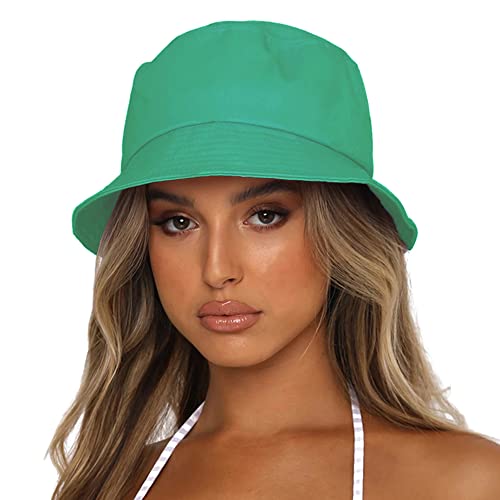 Bucket Hat for Women Men, Reversible Cotton Summer Sun Beach Cap Solid Color Style - color: A-green