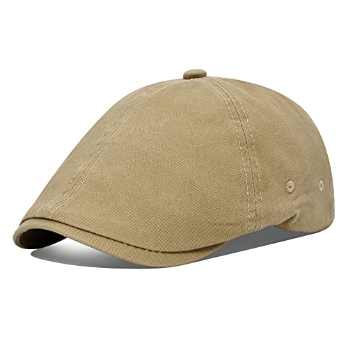 VOBOOM Cotton Washing Flat Cap Cabbie Hat Gatsby Ivy Irish Hunting Newsboy - color: Khaki