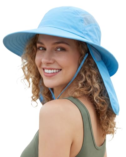 Home Prefer UPF 50+ Sun Hat with Neck Flap Wide Brim Fishing Hat for Men - color: Aqua Blue