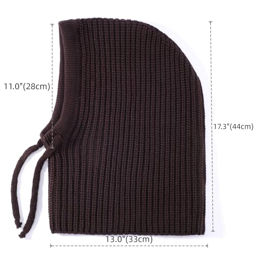Connectyle Knit Hooded Scarf Hat Pullover Balaclava Beanie Skull Cap with Drawstring Neck Gaiter Hood Winter Hats for Women - color: Coffee