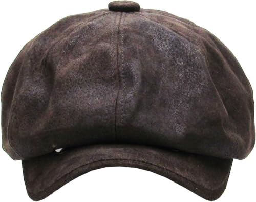 KBETHOS Leather Ascot Made in USA Ivy Collection Classic Newsboy Caps - color: (B) Leather - Dark Brown, size: Small-Medium