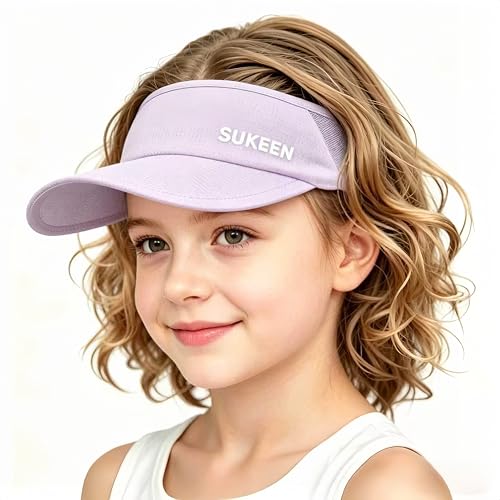 Sukeen Kids Sun Visor Hat for Girls Boys UPF50+ Lightweight Cooling Stretchable Packable Sun Hat - color: Light Purple