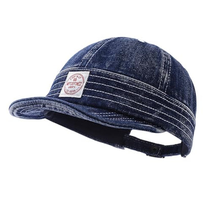 Denim Short Brim Hats for Men Women Stylish Short Bill Baseball Cap Soft Flat Brim Snapback Trucker Hat Cadet Cap - color: Mg-dym2574-dark Blue