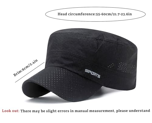 Army Cadet Cap for Men Military Style Flat Top Quick Dry Hat - color: Black