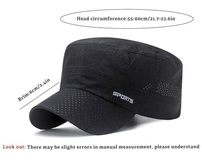 Army Cadet Cap for Men Military Style Flat Top Quick Dry Hat - color: Black