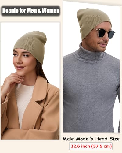 100% Cotton Beanie Hat for Men Women Cuffless Warm Winter Hats - color: 1pcs-khaki