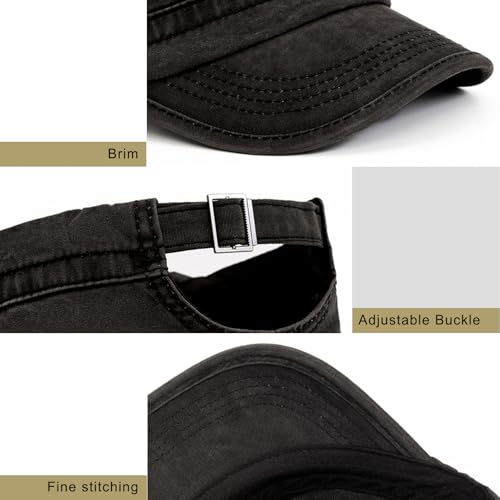 Cadet Army Cap Military Style Hats Flat Top Cap Baseball Hat for Men Women - color: Washed Black