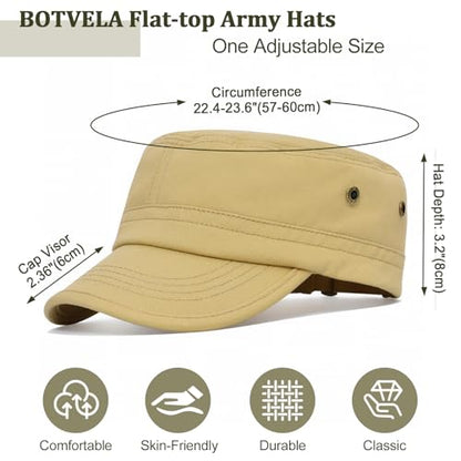 BOTVELA Men Women Cotton Cadet Army Cap Military Flat Hat - color: Khaki