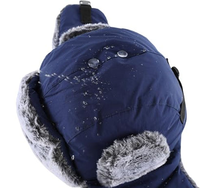 Connectyle Trapper Hat for Men Women Faux Fur Trooper Trapper Winter Hat with Ear Flaps Waterproof Ushanka Hunting Hats - color: Navy Blue