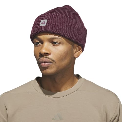 adidas Men's Premium Cuff Fold Beanie - color: Maroon/Grey Four
