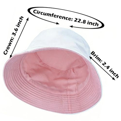 Bucket Hat for Men and Women 2-in-1 Reversible Sun Protection Fashion Flat Top Cap for Fishing Travel Beach Sports - color: Pink-white