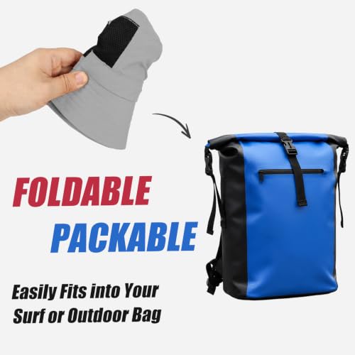 Surblue Surf Bucket Hat with Widened Chin Straps UPF 50+ Windproof Sun Hat Adjustable Packable Cap for Water Sports Surfing - color: Lightgray