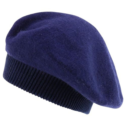 Trendy Apparel Shop Plain Solid French Wool Beret Hat - color: Navy