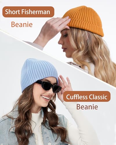 Wool Knit Beanie Hats for Men Women,Cuffless Winter Skull Caps - color: 1-light Blue