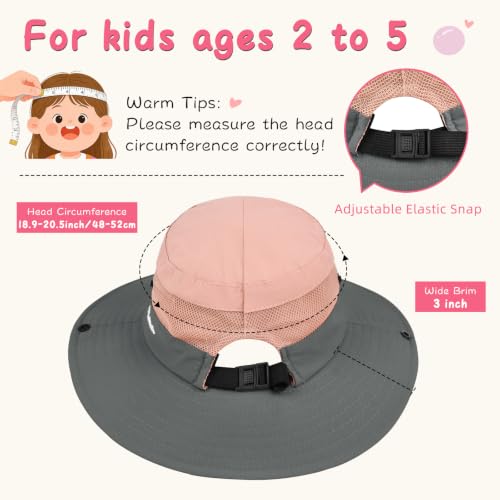 ZOORON Kids Girls Ponytail Sun Hat UPF 50+ Breathable Mesh Water-Resistant - color: Two-tone Pink