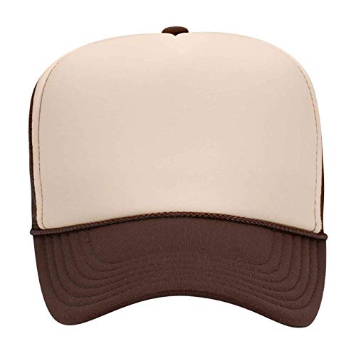 OTTO Wholesale 12 x Polyester Foam Front 5 Panel High Crown Mesh Back Trucker Hat - (12 Pcs) - color: Brn/Tan/Brn