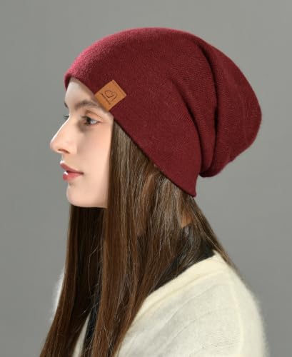 jaxmonoy Slouchy Knit Beanies Winter Hats for Women Men Soft Warm Reversible Slouch Cuffed Skull Knitted Beanie Cap - color: Wine Red