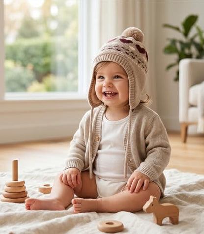 Moon Kitty Baby Girls Winter Hats Rabbit Ears Earmuffs Cap … - color: Khaki Heart, size: 0-6 Months