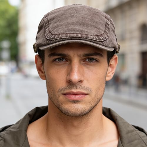 Denim Newsboy Cap for Unisex Adjustable Cotton - color: Coffee