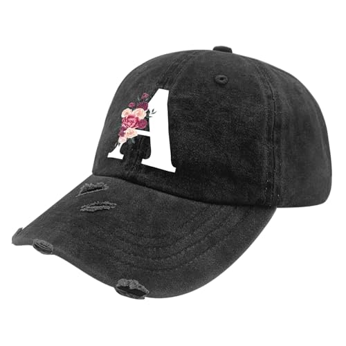 Custom Initial Letter Baseball Cap for Women, Personalized A-Z Monogram Washed Distressed Hat for Mom Gift - color: Classic Alphabetes A-z Cute Letter Caps Cute Baseball Hat 1