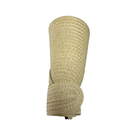 Women Foldable Straw Sun Visor, Packable Rollable Wide Brim Beach Hat, Adjustable Summer Visor for Travel Beach Golf - color: Beige