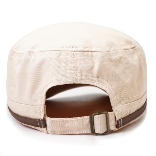 Flat Top Cap for Men Soft Cotton Adjustable Military - color: Khaki