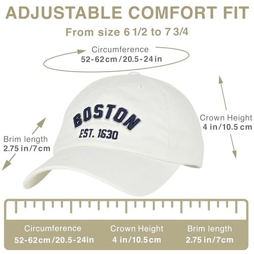 E BY ELIDAN Boston EST 1630 Dad Hat, Embroidered Cotton Baseball Cap - color: White Est 1630