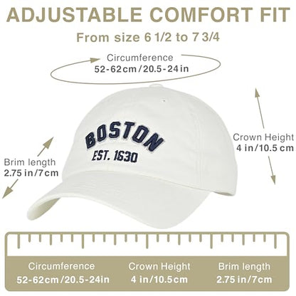 E BY ELIDAN Boston EST 1630 Dad Hat, Embroidered Cotton Baseball Cap - color: White Est 1630
