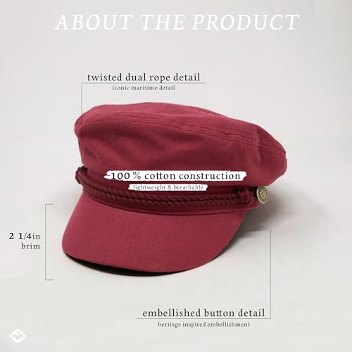 Funky Junque Greek Fisherman Newsboy Cap, Cotton Captains Bakerboy Hat - color: Burgundy