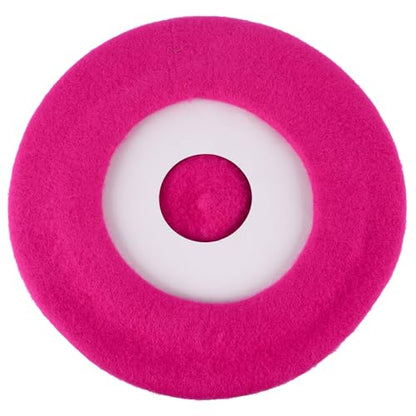 ZAKIRA Wool French Beret for Men & Women, Plain - color: Fuchsia