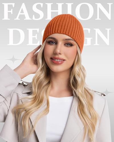 ROYBENS Wool Beanie for Men Women, Seamless Knit Warm Winter Hat Skull Caps - color: 1pcs-orgage