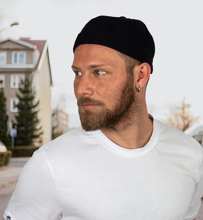 Cotton Docker Cap, Unisex Brimless Cap, Men Skull Cap, Brimless Beanie Hat, Men Women Cuffed Hat. - color: Dark Blue