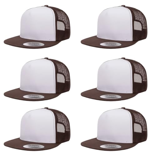 Yupoong 5-Panel YP Classic Trucker Cap | High Profile Flat Visor Snapback - color: Brown/White/Brown