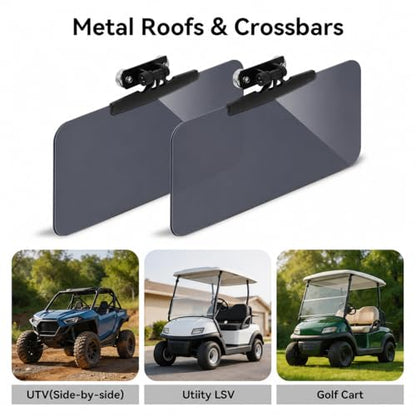 2-Pack Magnetic Sun Visor for UTV & Golf Cart, Polarized Anti-Glare Adjustable Sunshade, Tool-Free Fit for Polaris Ranger/Defender, Can-Am, Uforce 1000, EZGO with Metal Roof/Crossbars,13.39" × 7.8"