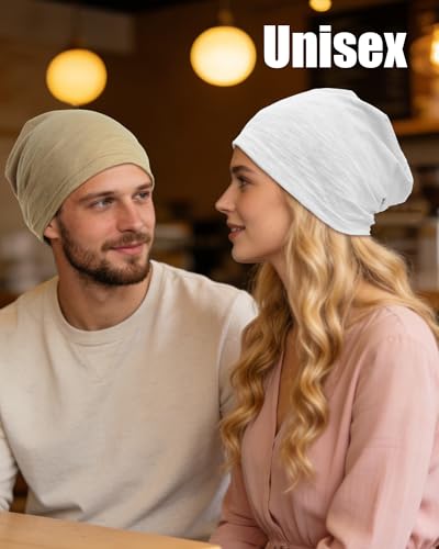100% Cotton Thin Summer Slouchy Beanie Hat for Women Men Chemo Cap - color: 1pc Light Khaki, size: Medium