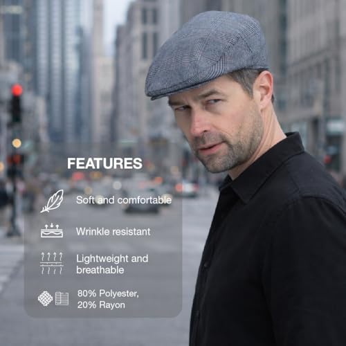 Bigalli Newsboy Hats for Men Ivy Flat Cap Lightweight Breathable Gatsby Style Classic Boina - color: Grey (100% Tr), size: Large