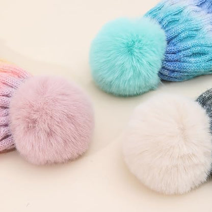 Unisex Colorful Ombre Beanie Winter Cuffed Cable Knitted Hat with Pompom - color: Grey