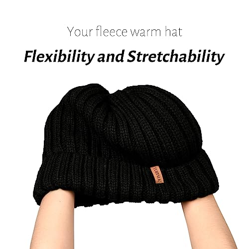 FURTALK Winter Hats for Women Fleece Lined Beanie Knit Chunky Womens Snow Cap - color: Black