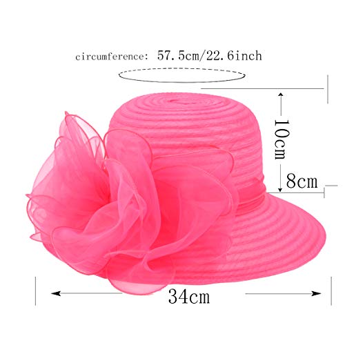 Ruphedy Women Derby Church Dress Bucket Hat Fascinators Tea Party Wedding Hat - color: S051-rose