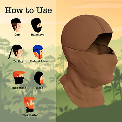 BaHoki Essentials Balaclava Ski Mask - Breathable Thermal Face Cover for Cold Weather - Wind-Resistant Head Gear - style: Brown