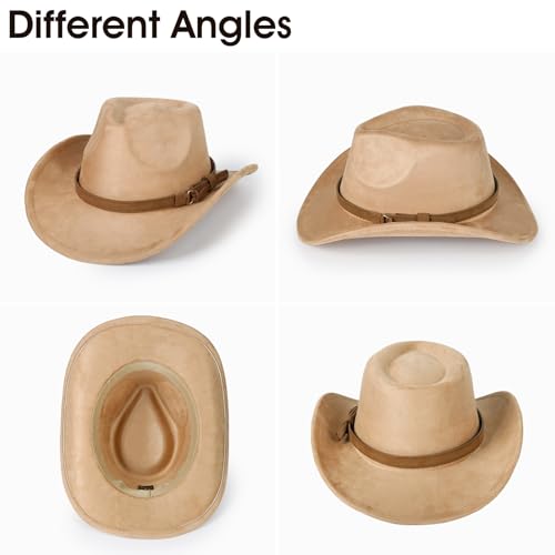 2 Pack Western Cowboy Hats for Women Men 2 Different hat Bands - color: Black+camel