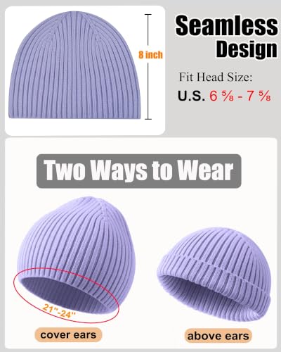 ROYBENS Wool Beanie for Men Women, Seamless Knit Warm Winter Hat Skull Caps - color: 1pcs-light Purple
