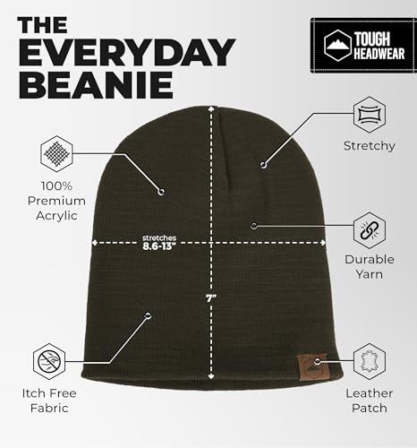 Tough Headwear Knit Beanie Hat - Stretch Fit Winter Hats for Men - Breathable Beanie for Women - Durable Acrylic Winter Cap - color: Army Green