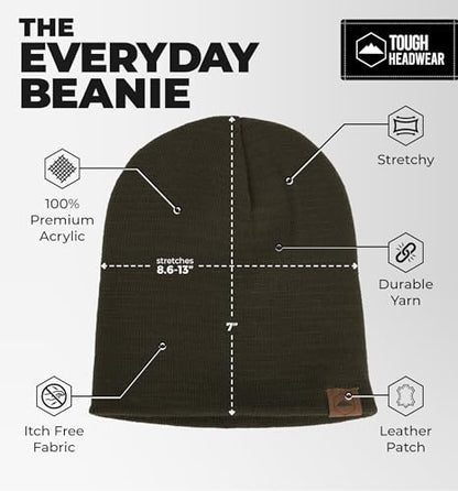 Tough Headwear Knit Beanie Hat - Stretch Fit Winter Hats for Men - Breathable Beanie for Women - Durable Acrylic Winter Cap - color: Army Green